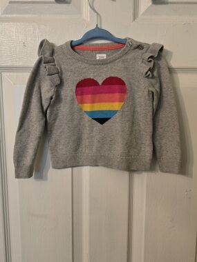 GAP Gray Sweater with Multicolor Striped Heart